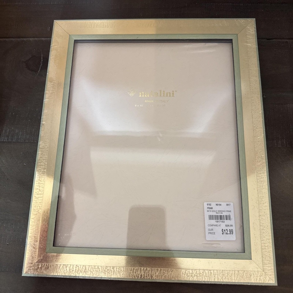 Vintage Natalini Italy 8 X 10 Inlaid Green and Gold  Frame Pink Felt Back NWT